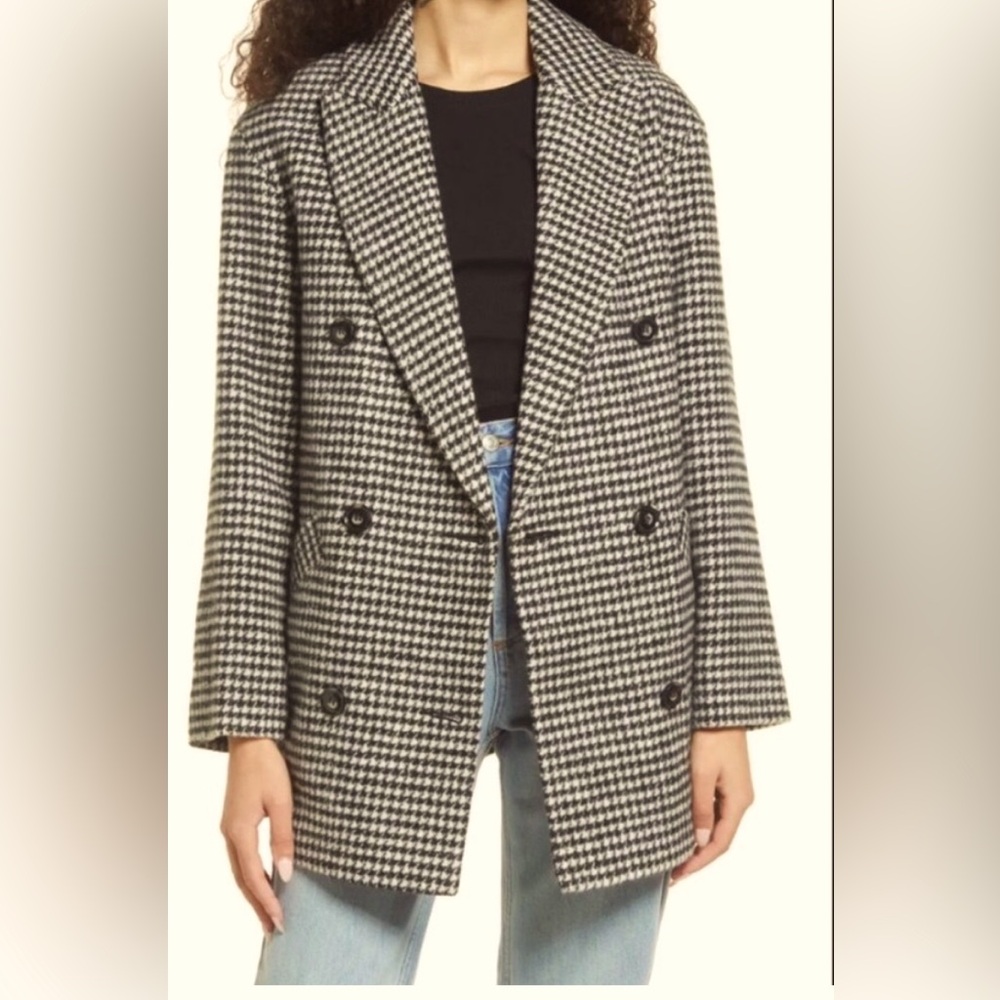Topshop Houndstooth Coat- Wool blend.